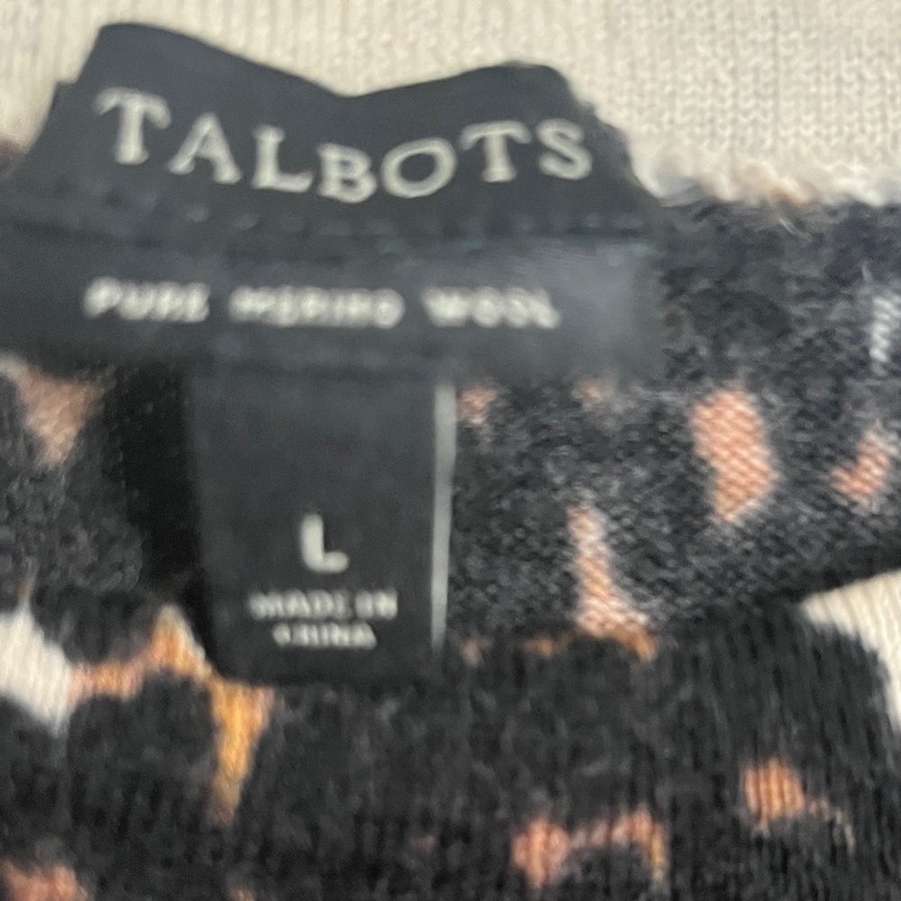 Talbots Black and Brown Leopard Wool Crewneck Sweater Nice - Picture 2 of 2